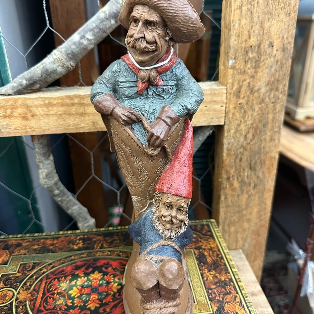 Cairn Studios Cowboy Boot Gnome Figurine Signed Elwood Western Folk Art Statue